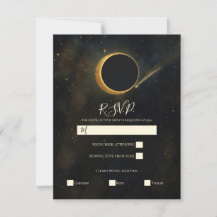 Guldstjärnstoft Förmörkelse Celestial Bröllop RSVP Inbjudningar