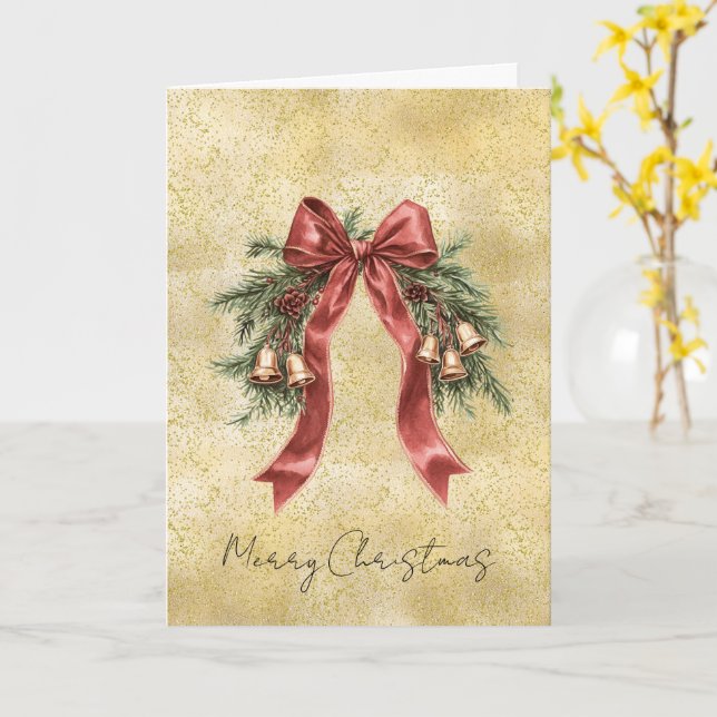 Guldstoft Glitter Konfetti Röd Slinga Klockor Jul Kort (Gul blomma)
