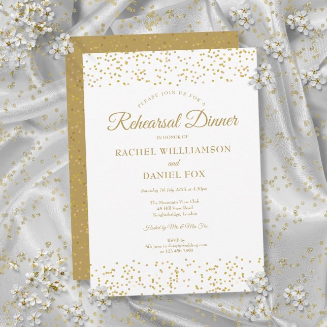 Guldstoft Konfetti Bröllopsrepetition Middag Inbjudningar (Gold Dust Confetti Wedding Rehearsal Dinner Invitation)