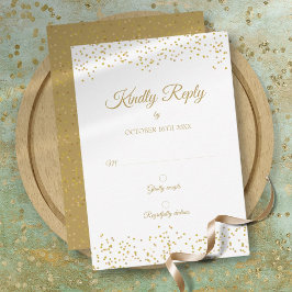 Guldstoft Konfetti Elegant Chic Bröllop RSVP OSA Kort