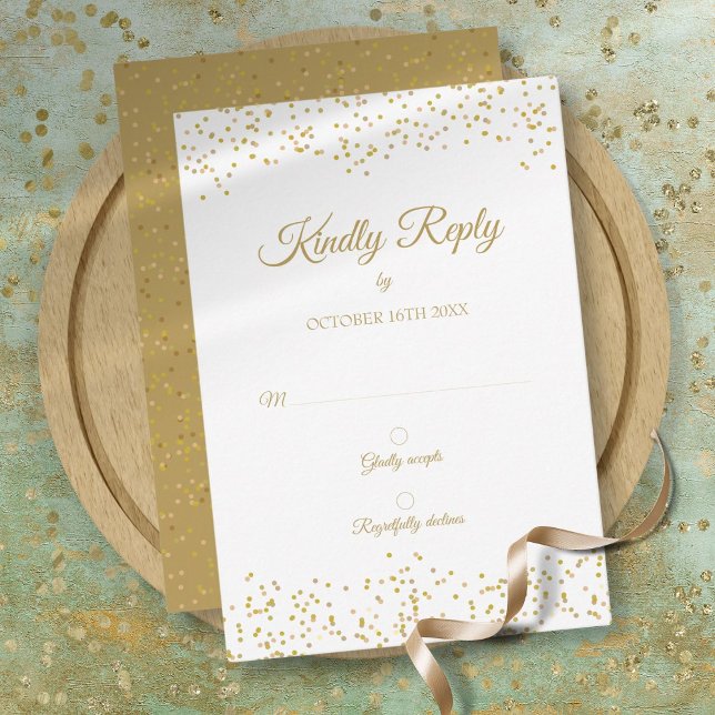 Guldstoft Konfetti Elegant Chic Bröllop RSVP OSA Kort (Gold Dust Confetti Elegant Chic Anniversary RSVP)