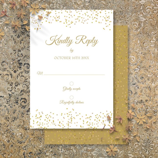 Guldstoft Konfetti Elegant RSVP-kort Inbjudningar (Gold Dust Confetti Elegant RSVP Card)