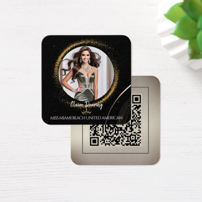 Guldstoft QR-kod Foto Profilkort Fyrkantigt Visitkort (Skivbord)