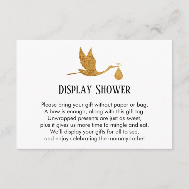 Guldstork Display Baby Shower Insert Presentkort Tilläggskort (Framsida)