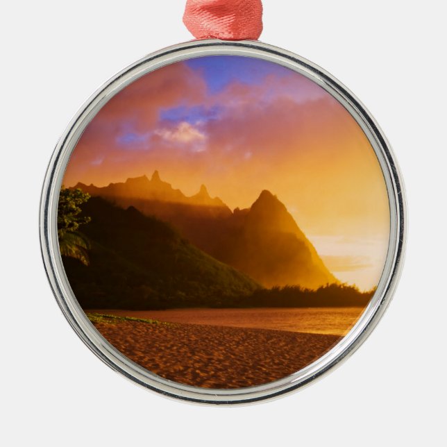 Guldstrand solnedgång, Hawaii Julgransprydnad Metall (Framsidan)
