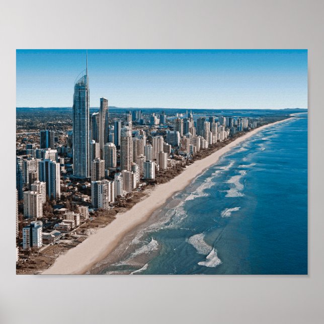 Guldstranden Australien Flygbild Poster (Framsidan)