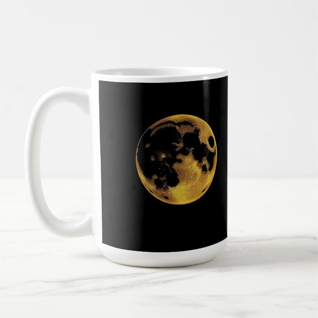 Guldstrukturerad måne på mörkt svart kaffemugg (Vänster)
