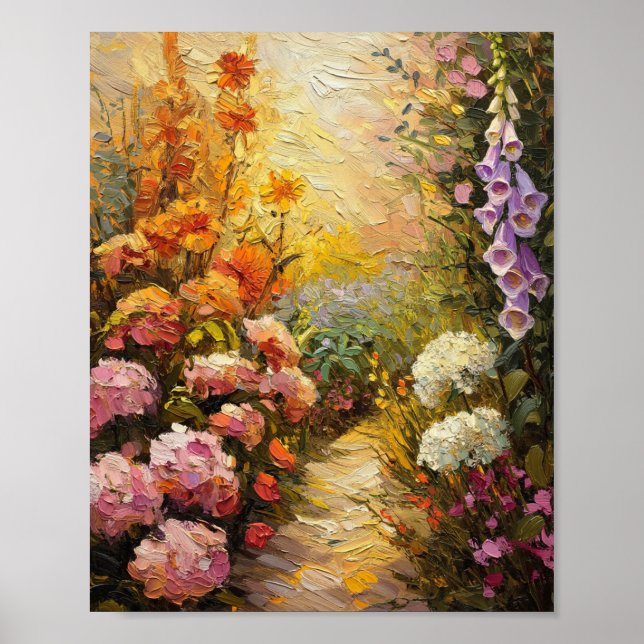Guldstunden Sommar Trädgårdsväg Oljemålning Poster (Framsidan)