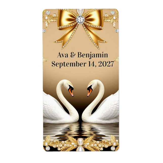 🦢 Guldsvan Romantisk Guld Bröllopstema 💍 Fraktsedel (Framsidan)