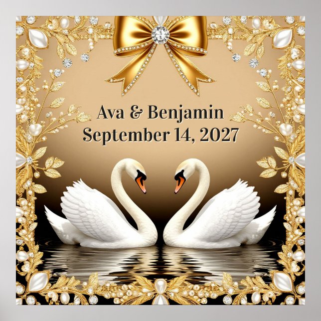 🦢 Guldsvan Romantisk Guld Bröllopstema 💍 Poster (Framsidan)