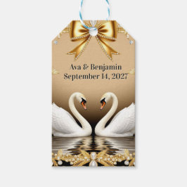 🦢 Guldsvan Romantisk Guld Bröllopstema 💍 Presentetikett