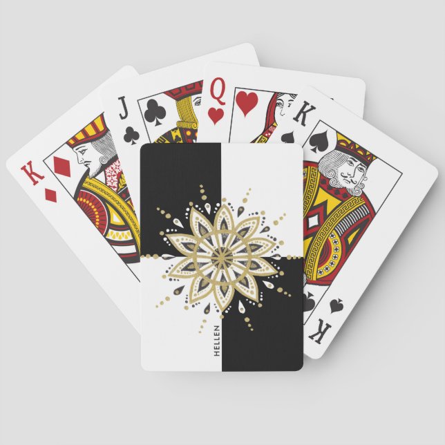 Guldsvarten & vit cirklar mandalaen casinokort (Baksidan)