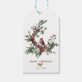 Guldt hjärta, krans Röd kardinal Jul Presentetikett