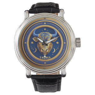 GuldTaurus Oxe I Kosmisk Zodiakcirkel Armbandsur