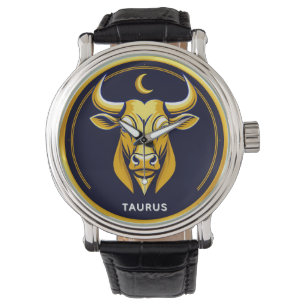 GuldTaurus Oxe I Kosmisk Zodiakcirkel Armbandsur