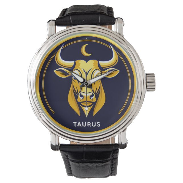 GuldTaurus Oxe I Kosmisk Zodiakcirkel Armbandsur (Framsida)