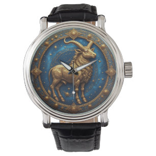 GuldTaurus Oxe I Kosmisk Zodiakcirkel Armbandsur