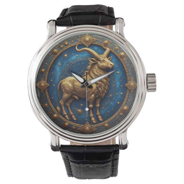 GuldTaurus Oxe I Kosmisk Zodiakcirkel Armbandsur (Framsida)