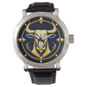 GuldTaurus Oxe I Kosmisk Zodiakcirkel Armbandsur