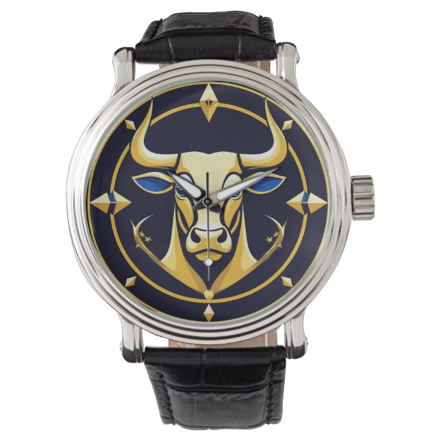 GuldTaurus Oxe I Kosmisk Zodiakcirkel Armbandsur (Framsida)