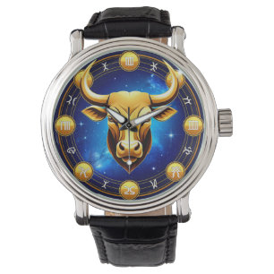 GuldTaurus Oxe I Kosmisk Zodiakcirkel Armbandsur