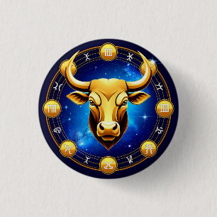 GuldTaurus Oxe I Kosmisk Zodiakcirkel Knapp