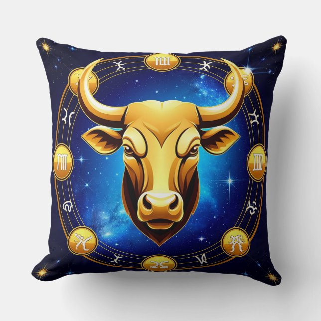 GuldTaurus Oxe I Kosmisk Zodiakcirkel Kudde (Framsida)