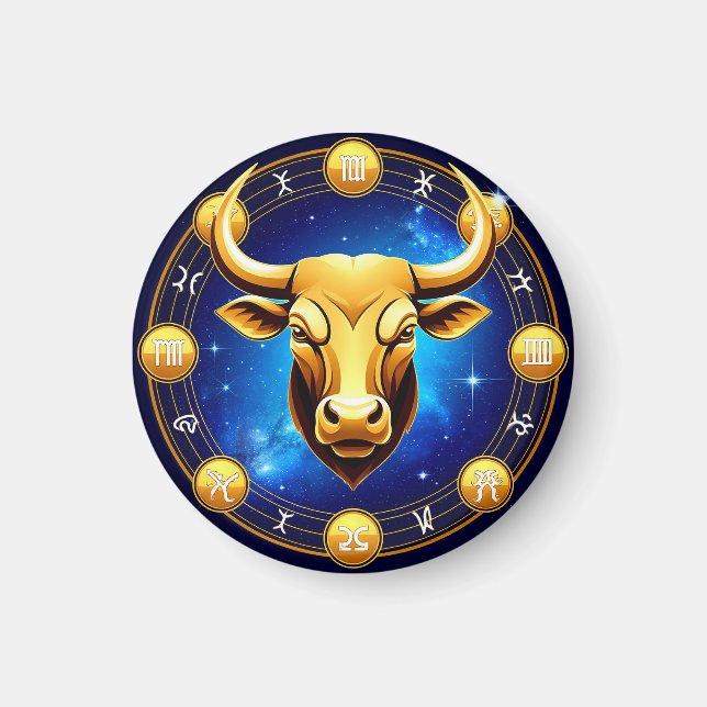GuldTaurus Oxe I Kosmisk Zodiakcirkel Magnet (Framsidan)
