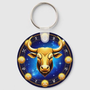 GuldTaurus Oxe I Kosmisk Zodiakcirkel Nyckelring