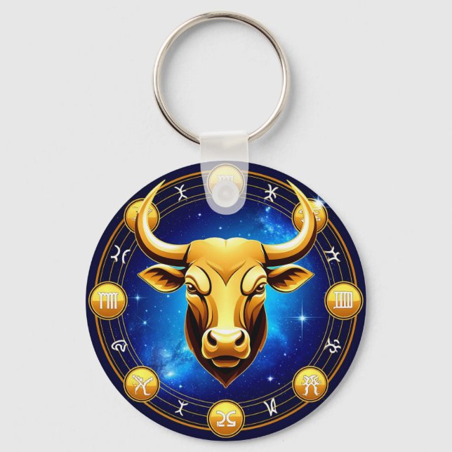 GuldTaurus Oxe I Kosmisk Zodiakcirkel Nyckelring (Framsida)