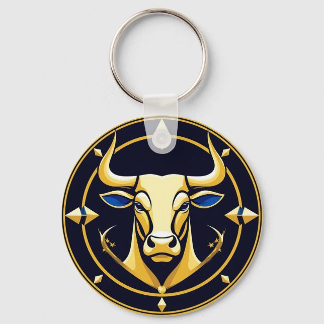 GuldTaurus Oxe I Kosmisk Zodiakcirkel Nyckelring (Framsida)