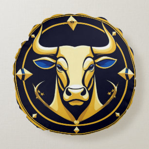 GuldTaurus-tjur i kosmisk zodiakuscirkel Rund Kudde