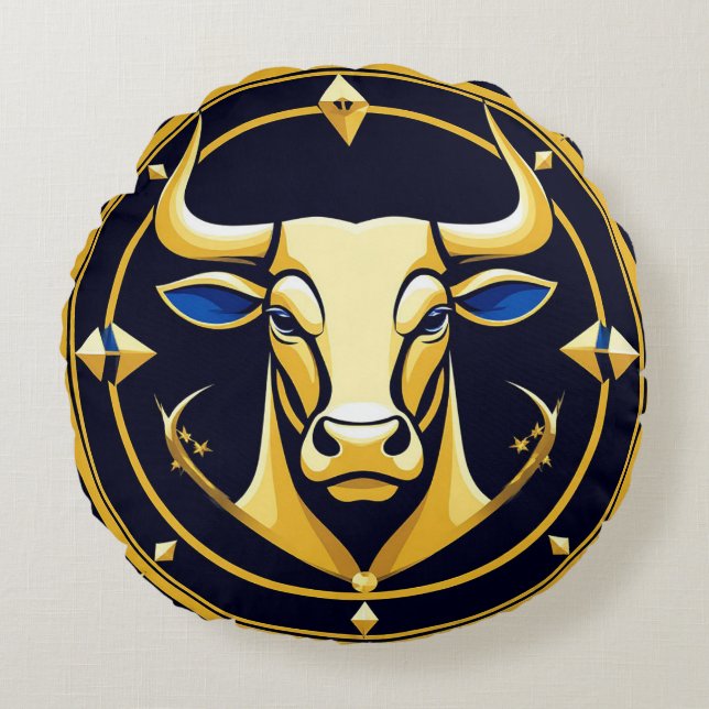 GuldTaurus-tjur i kosmisk zodiakuscirkel Rund Kudde (Framsidan)