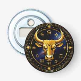 GuldTaurus-tjur inom ett cirkulärt zodiakshjul Flasköppnare