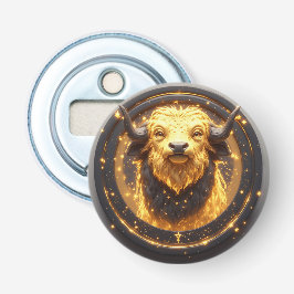 GuldTaurus-tjur inom ett cirkulärt zodiakshjul Flasköppnare