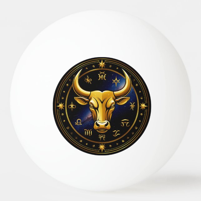GuldTaurus-tjur inom ett cirkulärt zodiakshjul Pingisboll (Framsidan)