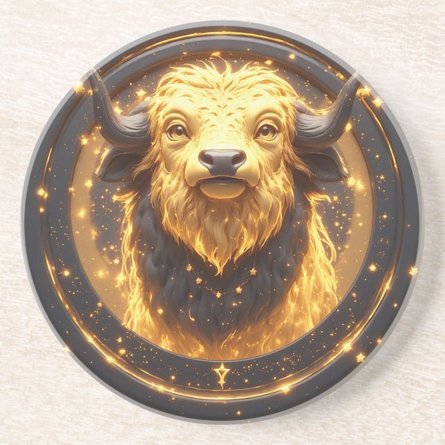 GuldTaurus-tjur inom ett cirkulärt zodiakshjul Underlägg (Framsidan)