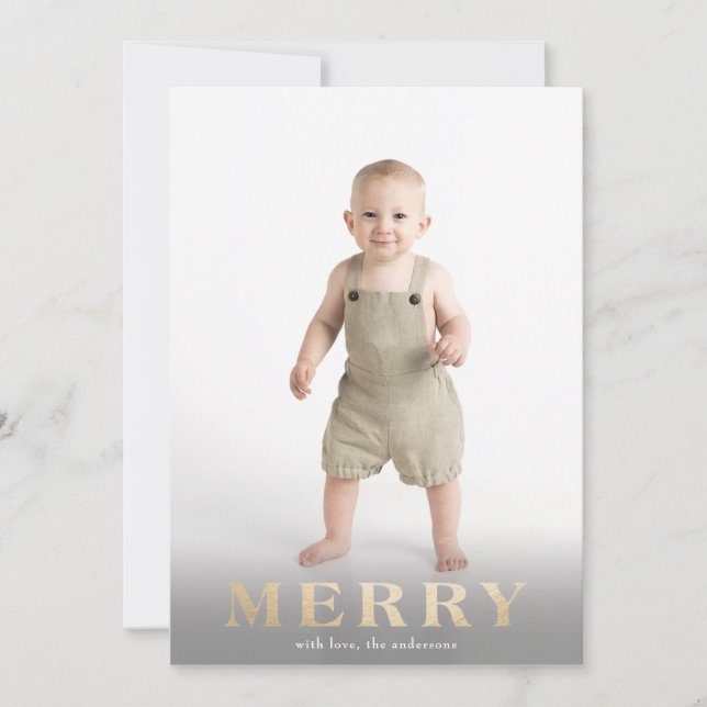 Guldtext överlägg Fet MERRY Fotokort Julkort (Framsida)