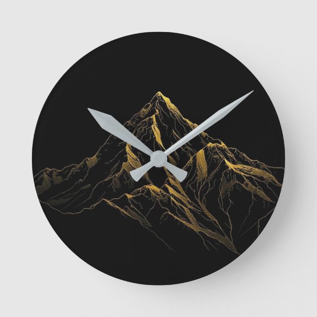 Guldtexturerad abstrakt bergslinjekonst rund klocka (Framsida)