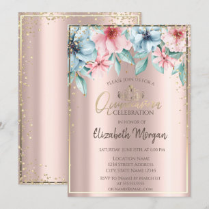 Guldtiara, diamanter, blomsterguld Quinceañera Inbjudningar