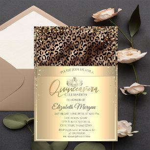 Guldtiara, Diamanter Leopardtryck Quinceañera Inbjudningar
