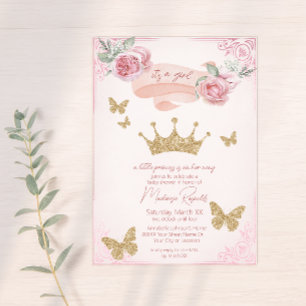 Guldtiara & Fjärilar Prinsessa Bebis Baby Shower Inbjudningar