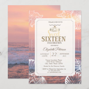 Guldtiara Glitter Bokeh Ombre Sweet 16 Fests Invi Inbjudningar