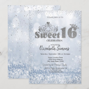 Guldtiara Konfetti Prinsessa Bokeh Sweet 16 Inbjudningar
