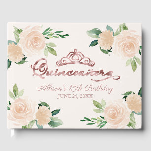 Guldtiara Rosa Blommig Quinceanera Gäst Bok