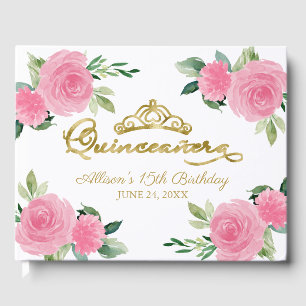 Guldtiara Rosabruna Het Rosa Blommig Quinceanera Gästböcker