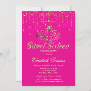 Guldtiara Strängljus Prinsessa Rosa Sweet 16 Inbjudningar