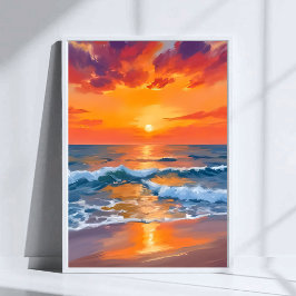 Guldtimme Solnedgång Ocean Strand Måleri Poster