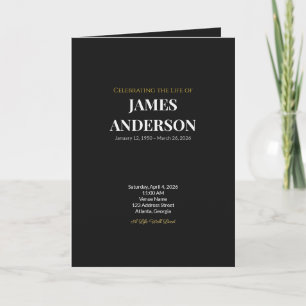 Guldton på svart bifold minnesprogram inbjudan