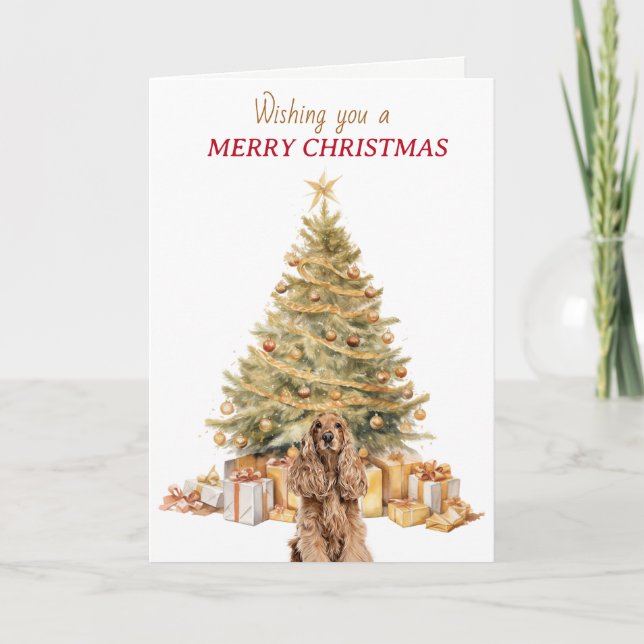Guldträd Buff Cocker Spaniel Jul Helgkort (Framsida)